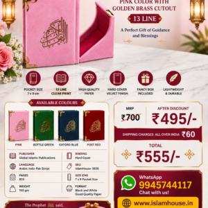 Velvet Mini Quran Pink Color  With Golden Brass Cutout And Fancy Box {#3936} 13Line